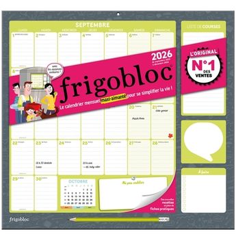 FRIGOBLOC MENSUEL 2026 - CALENDRIER D´ORGANISATION FAMILIALE / MOIS (DE SEPT. 2025 A DEC. 2026)