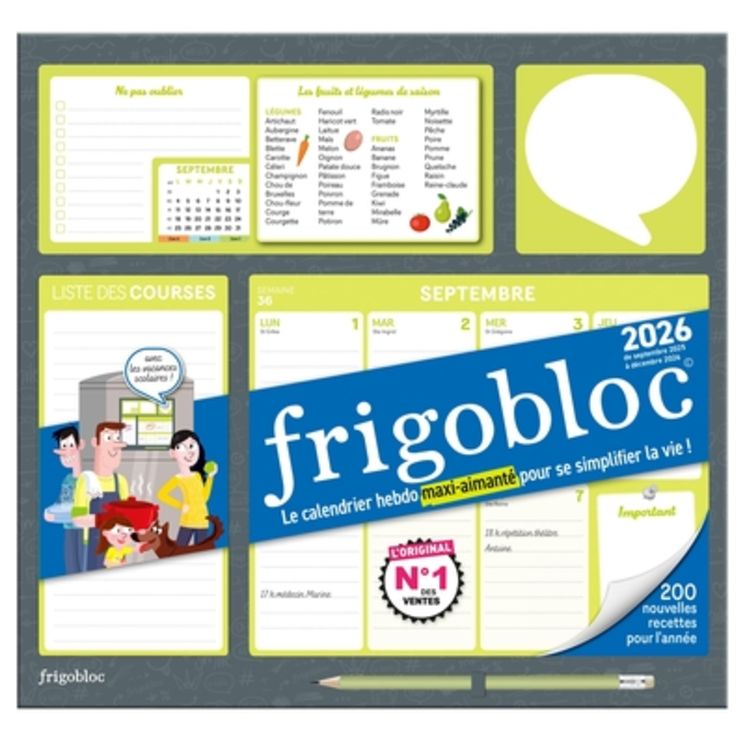FRIGOBLOC HEBDOMADAIRE 2026 - CALENDRIER D´ORGANISATION FAMILIALE / SEM (DE SEPT. 2025 A DEC. 2026)