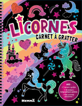 LICORNES - CARNET A GRATTER - AVEC 1 CARNET A GRATTER, 25 STICKERS HOLOGRAPHIQUES PAILLETES, DES ACT