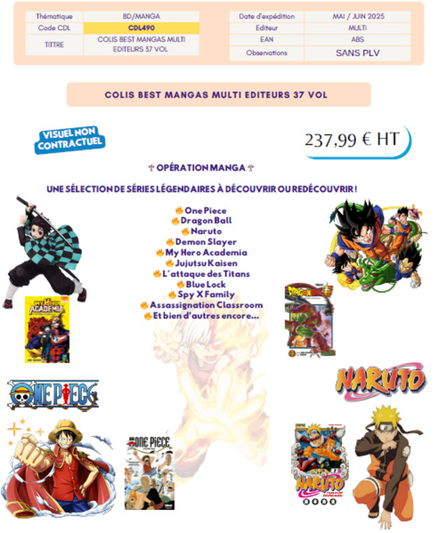 COLIS BEST MANGAS MULTIEDITEURS 37 vol JUIN 2025 CDL490