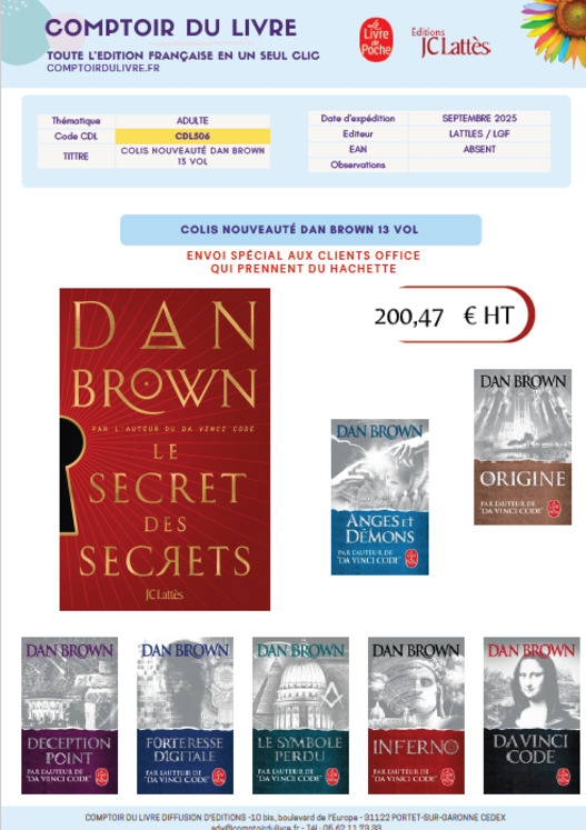 COLIS NOUVEAUTE DAN BROWN 13 EX SEPTEMBRE 2025 CDL506